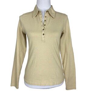 C Organics Women's Tan 1/4 Button Up Long Sleeve Organic Cotton Polo Shirt M/C33